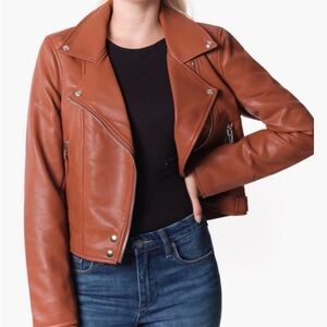 BLANKNYC Brown Vegan Faux Leather Moto Jacket Women’s Size Small